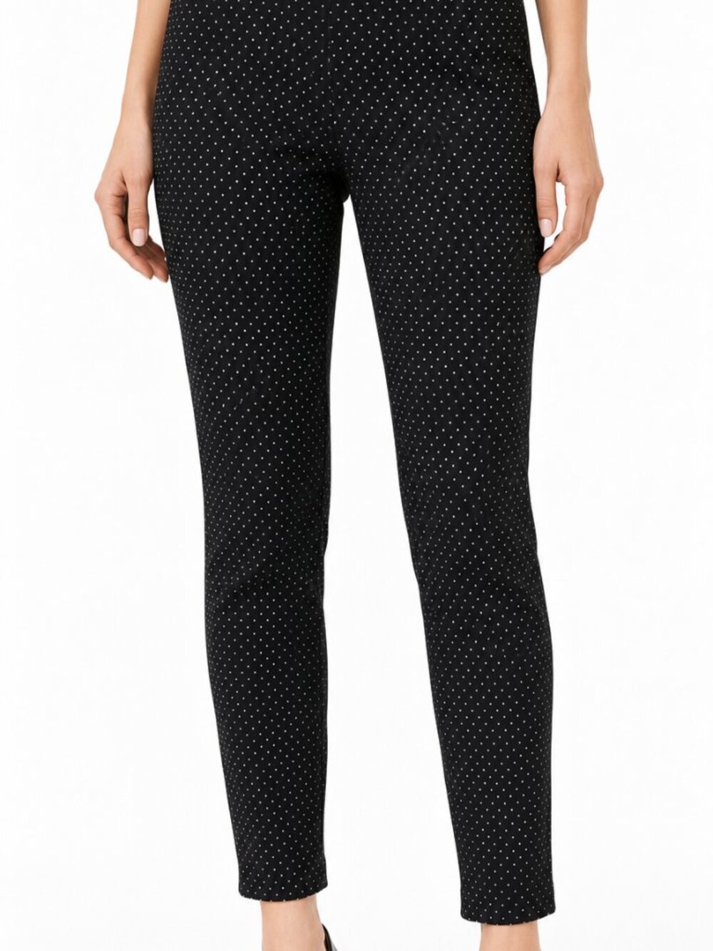 J.Jill Medium Petite Black White Polka Dot Ponte Slim Leg Pants Career Office